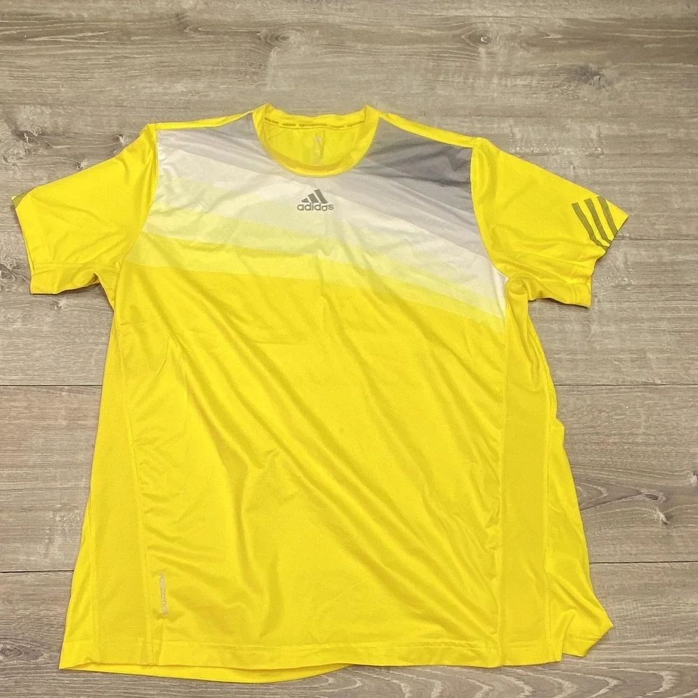 Adidas Shirt Mens Large Yellow Adizero ClimaCool Formotion Short Sleeve‎ Running